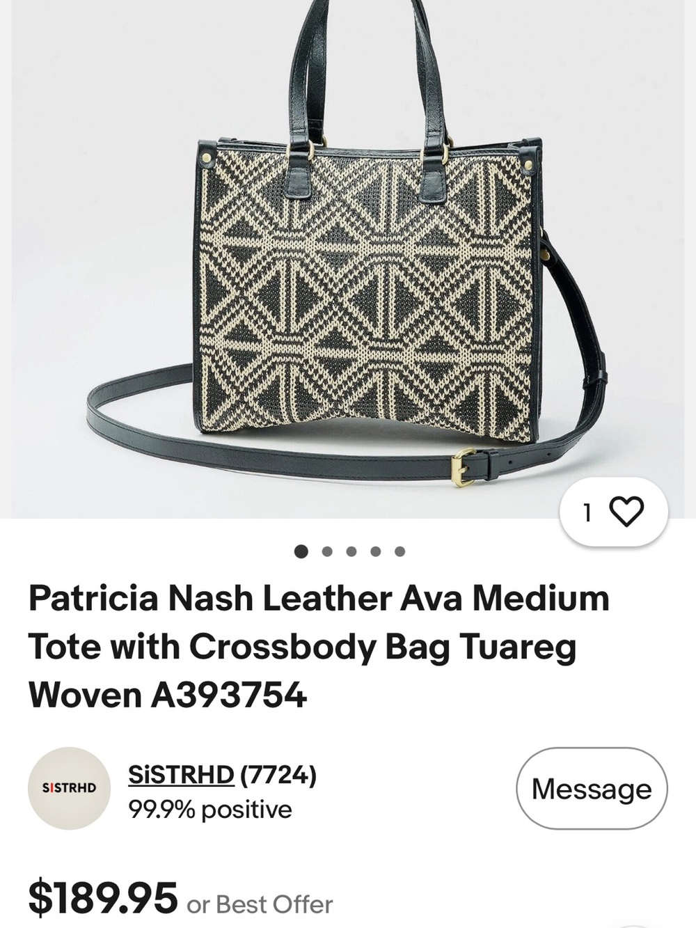Patricia Nash Black & Cream Tuareg Woven Leather Tote with Crossbody Strap